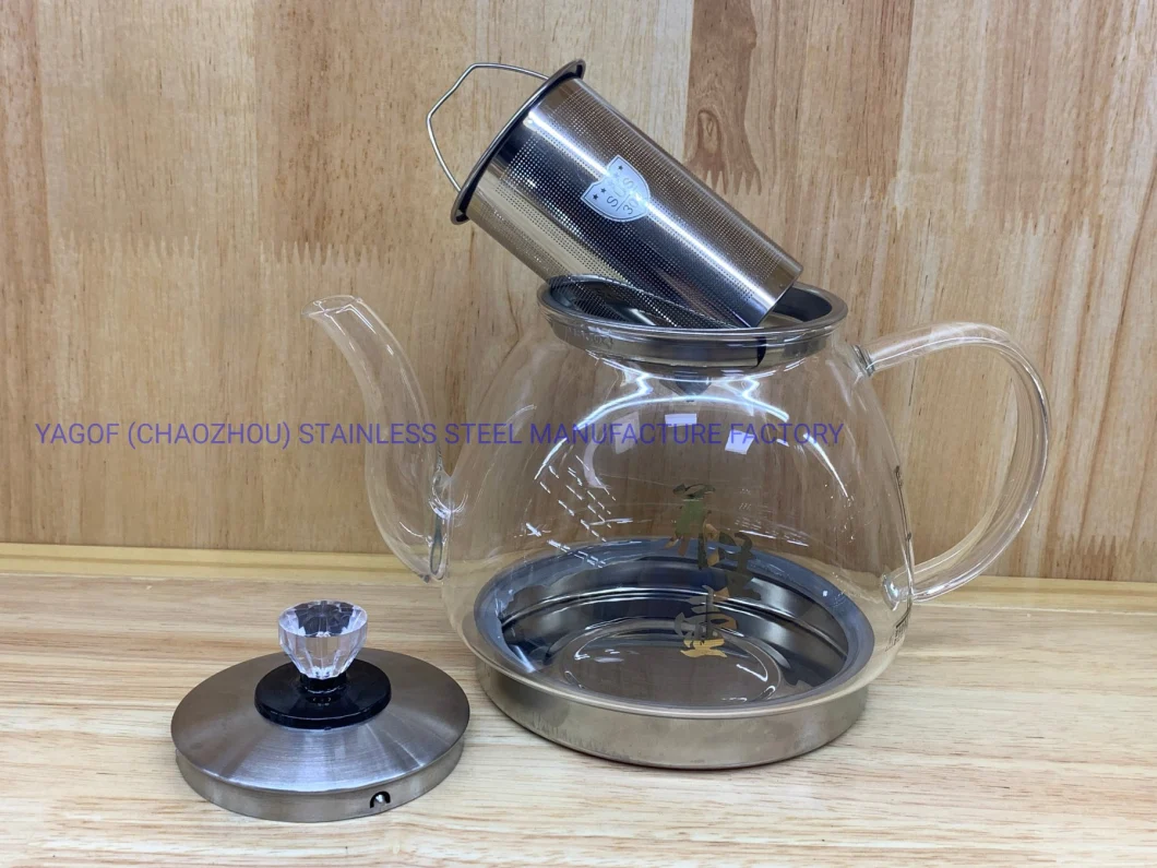 High Borosilicate Glass Tea Pot with Stainless Steel Bottom Suitable for Electromagnetic Oven-800 Ml