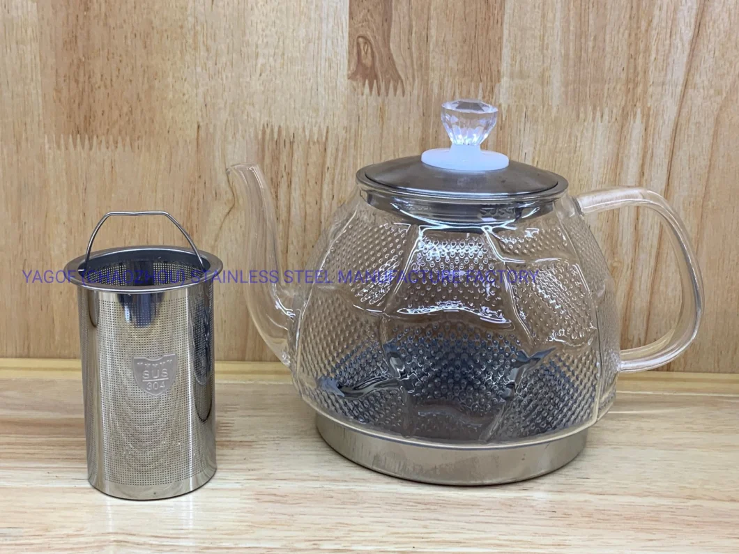 High Borosilicate Glass Tea Pot with Stainless Steel Bottom Suitable for Electromagnetic Oven-800 Ml