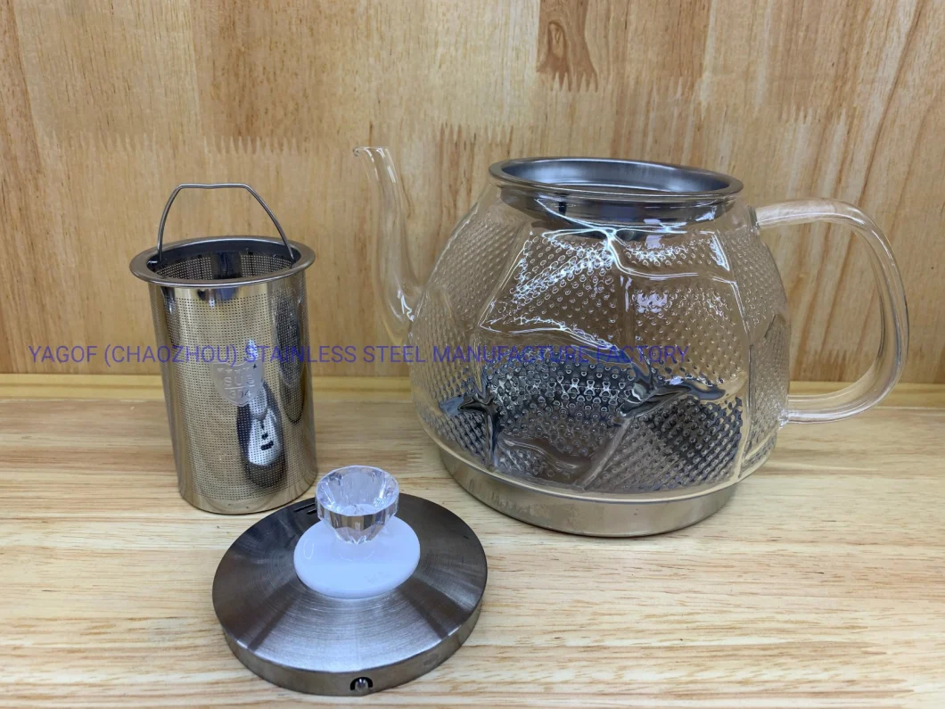 High Borosilicate Glass Tea Pot with Stainless Steel Bottom Suitable for Electromagnetic Oven-800 Ml