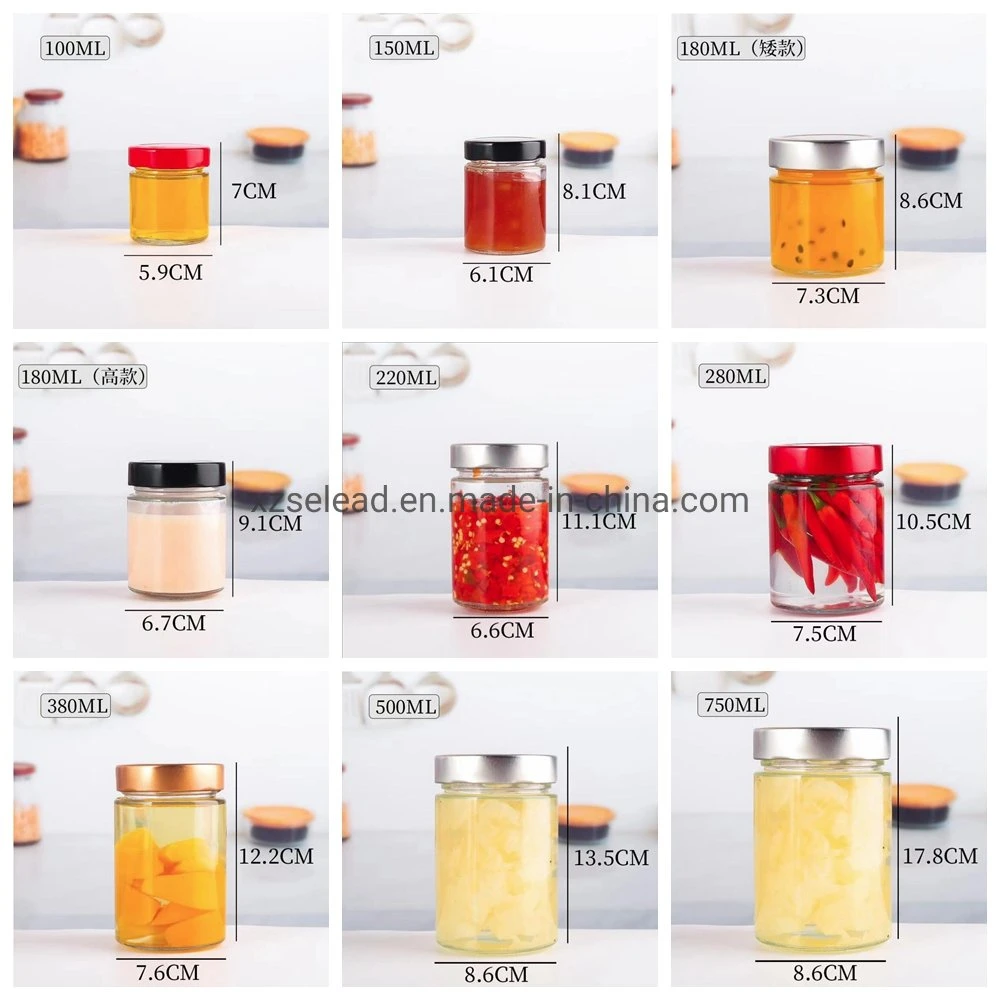 1oz 6oz 8oz 9oz 16oz Clear Straight Sided Ergo Glass Honey Jar Jam Glass Bottle Jar with Silver Gold Screw Metal Cap