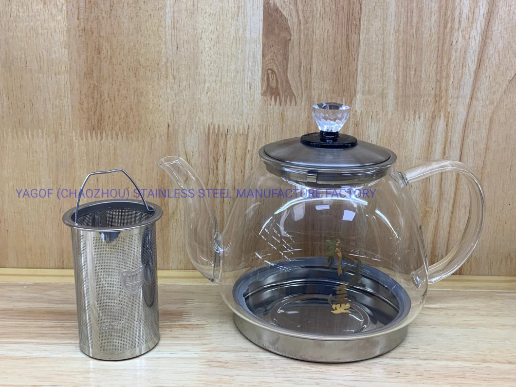 High Borosilicate Glass Tea Pot with Stainless Steel Bottom Suitable for Electromagnetic Oven-800 Ml