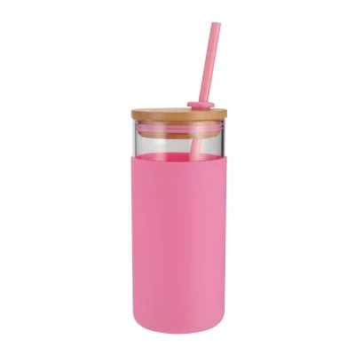 Grink 500 мл, высококачественная бамбуковая крышка, изолированная стеклянная бутылка для воды, стеклянная чашка для воды с силиконовым рукавом, розовая