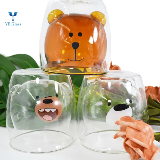 Высококачественная стеклянная чашка для чая в форме медведя с двойными стенками.